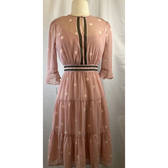 NWT Anthro Gal Meets Glam Finley Tiered Polka Dot Midi Dress Size 0 Petite - Picture 3 of 12